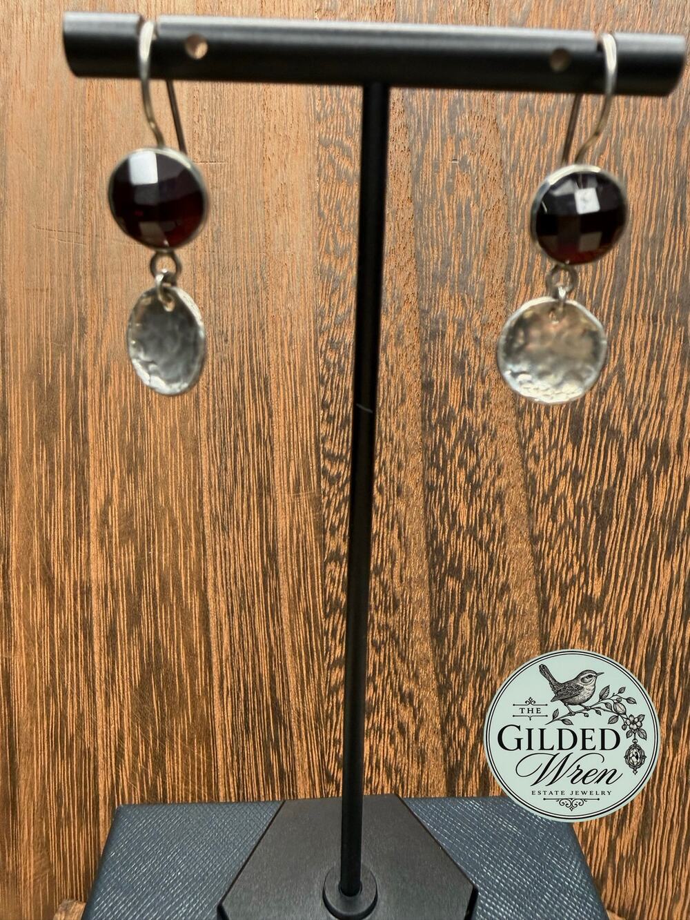 Silpada W1751 Sterling Silver Garnet Hammered Disc Dangle Earrings